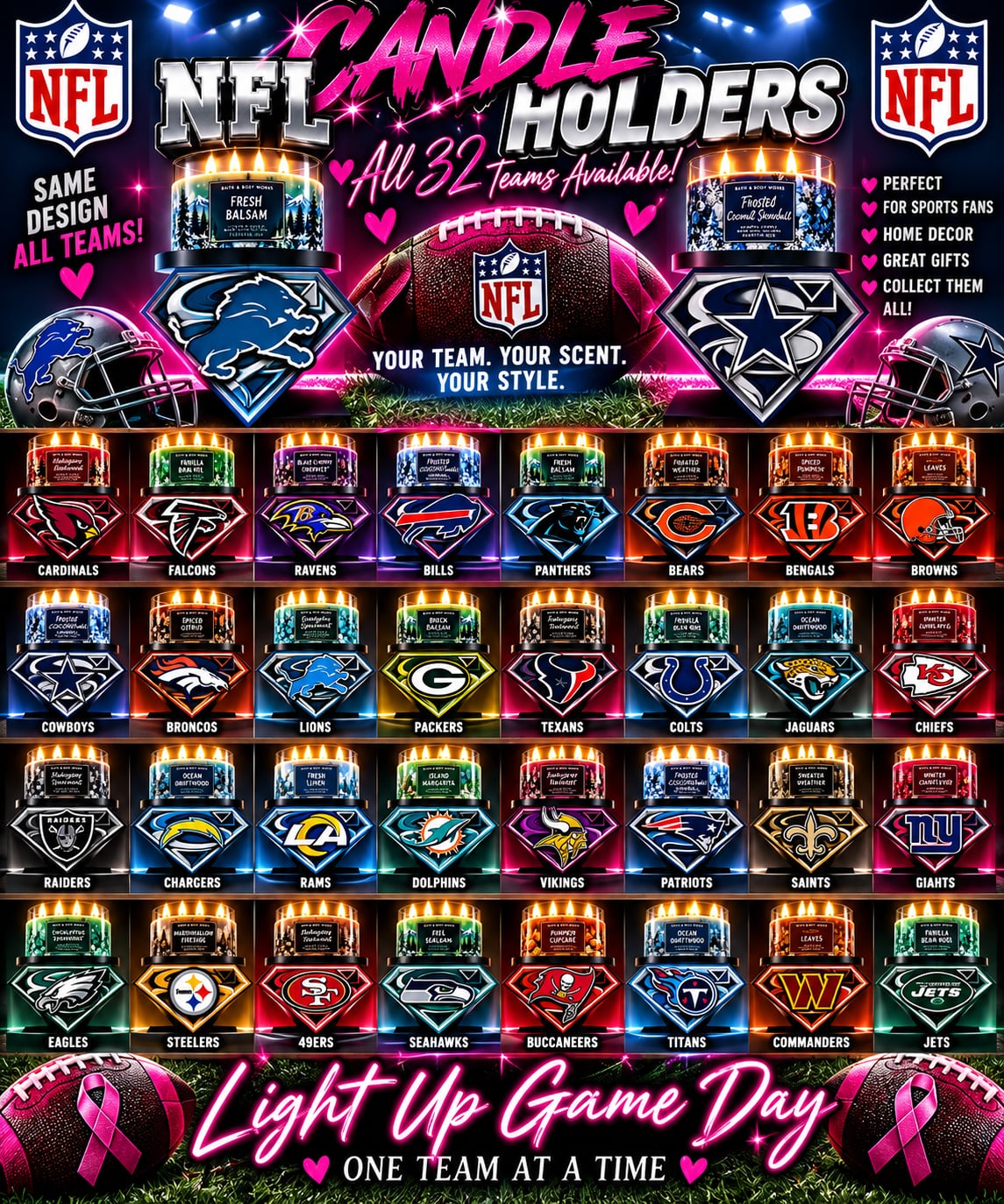31 File Football Candle Holder (No Steelers)
